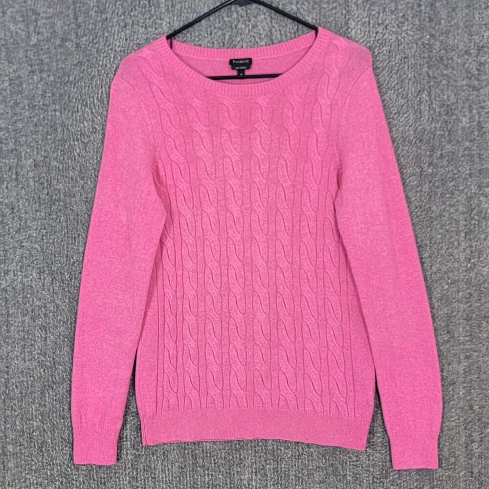 Talbots Sweater Womens Medium Pink 100% Cashmere Long Sleeve Classic Cable Knit